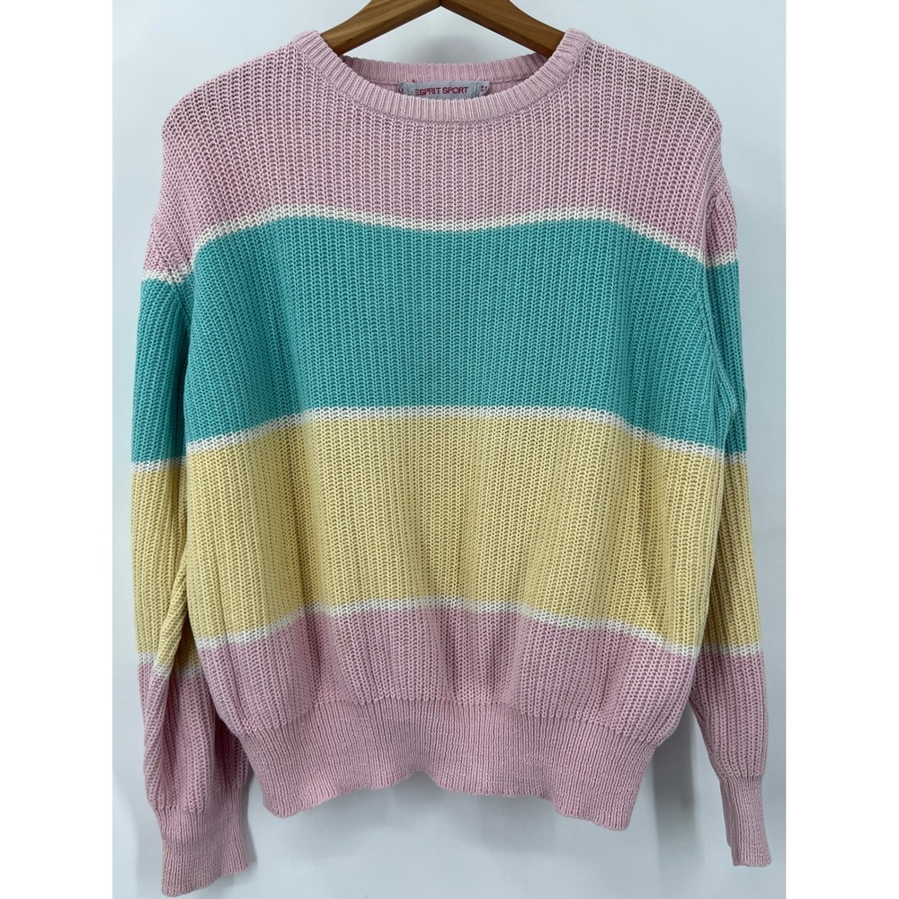 Vintage‎ Esprit Sport Pastel Easter Egg Striped Cotton Knit Sweater Womens M
